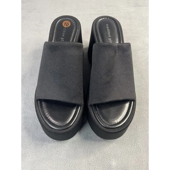 Steve Madden Shoes Womens 10 Black Platform 4&quot; Slide Sandals Boho Festival Retro