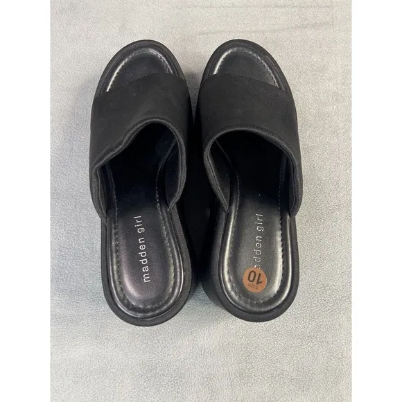 Steve Madden Shoes Womens 10 Black Platform 4&quot; Slide Sandals Boho Festival Retro