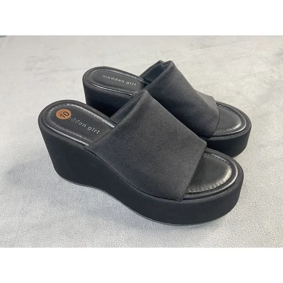 Steve Madden Shoes Womens 10 Black Platform 4&quot; Slide Sandals Boho Festival Retro