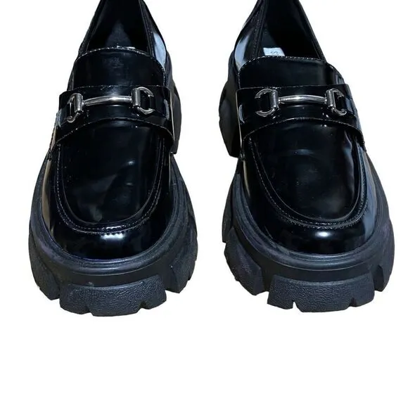 STEVE MADDEN Shoes Women’s 10 Black Leather Loafer Trifecta Platform Lug sole