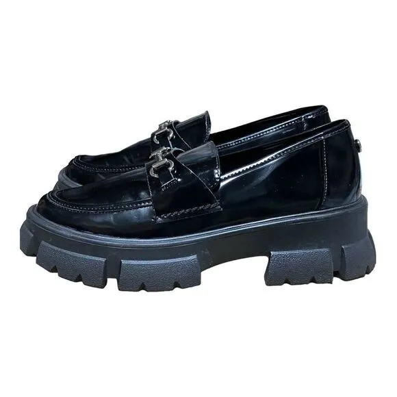 STEVE MADDEN Shoes Women’s 10 Black Leather Loafer Trifecta Platform Lug sole