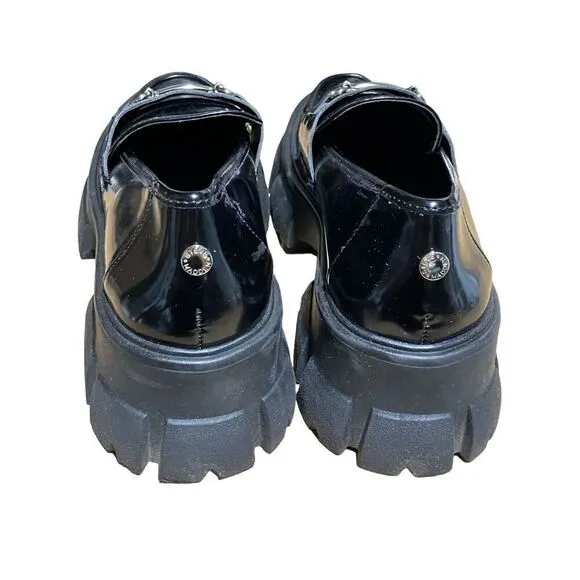 STEVE MADDEN Shoes Women’s 10 Black Leather Loafer Trifecta Platform Lug sole