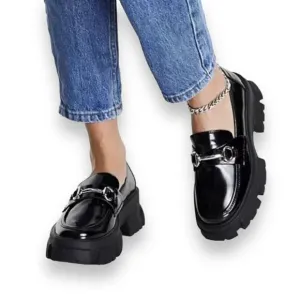 STEVE MADDEN Shoes Women’s 10 Black Leather Loafer Trifecta Platform Lug sole