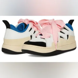 Steve Madden Tennis Shoes Roaring Blue &amp; Pink Laces Platform Sneakers Sizes 6, 7