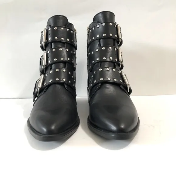 Steven By Steve Madden Heller Black Studs Buckle Straps Boot Shoes NWT