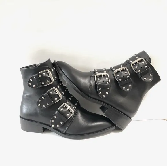 Steven By Steve Madden Heller Black Studs Buckle Straps Boot Shoes NWT