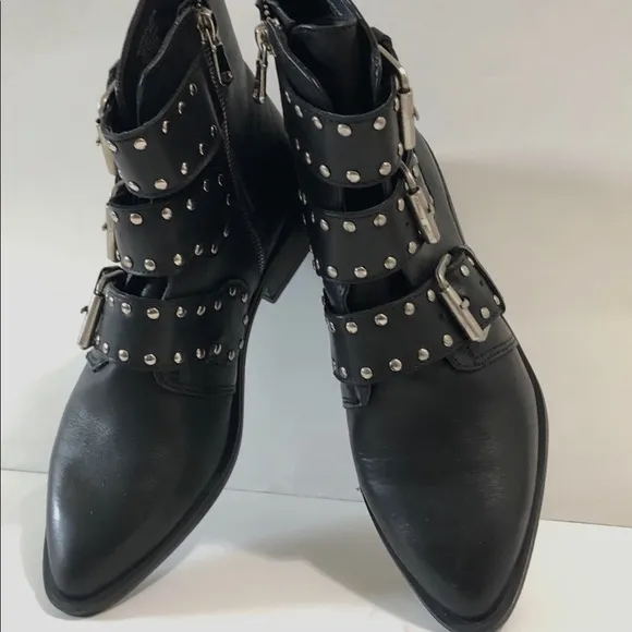 Steven By Steve Madden Heller Black Studs Buckle Straps Boot Shoes NWT