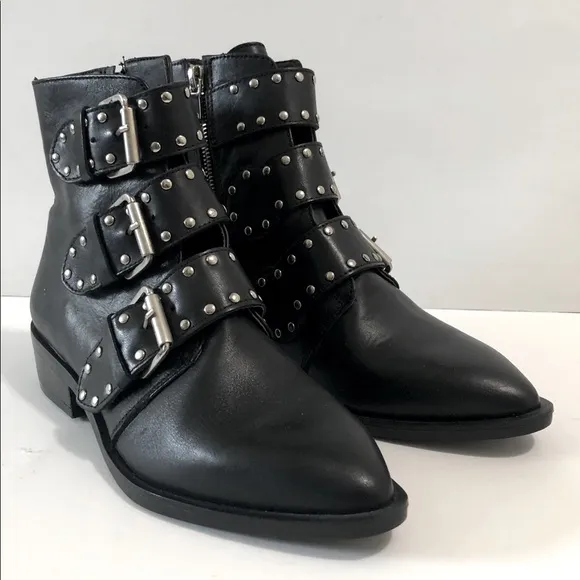 Steven By Steve Madden Heller Black Studs Buckle Straps Boot Shoes NWT
