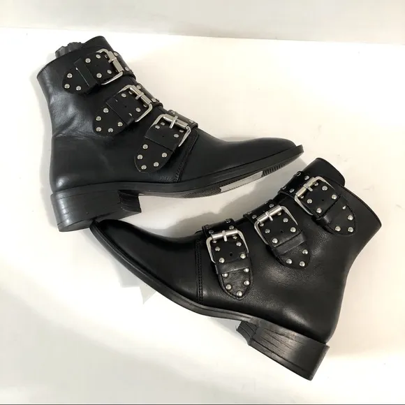 Steven By Steve Madden Heller Black Studs Buckle Straps Boot Shoes NWT
