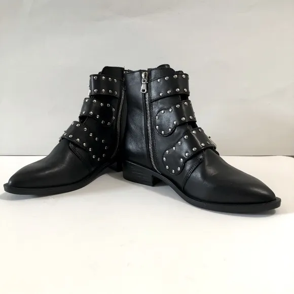 Steven By Steve Madden Heller Black Studs Buckle Straps Boot Shoes NWT