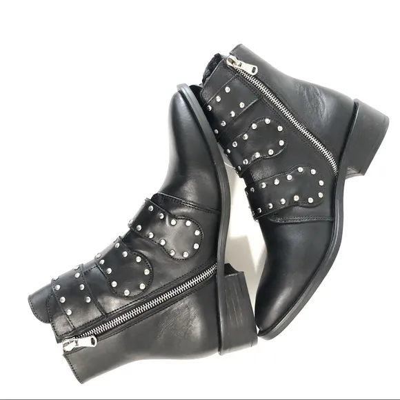 Steven By Steve Madden Heller Black Studs Buckle Straps Boot Shoes NWT