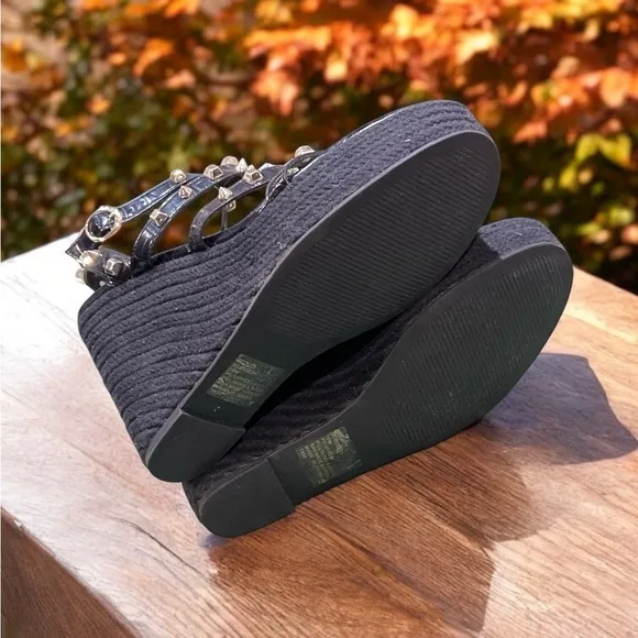 Steven New York Black Studded Wedge Sandals