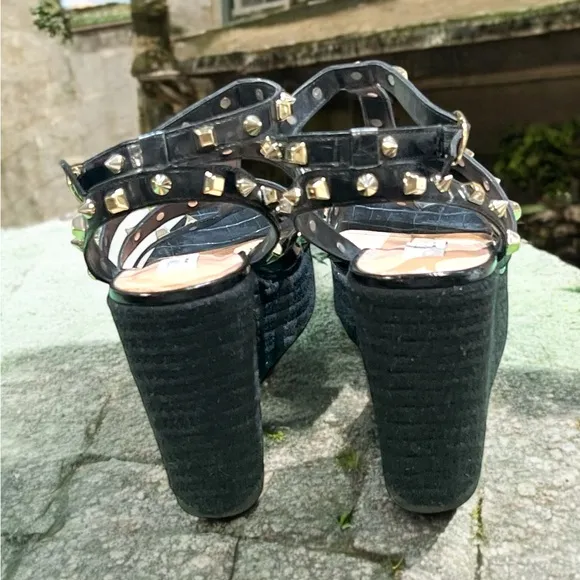 Steven New York Black Studded Wedge Sandals