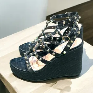 Steven New York Black Studded Wedge Sandals