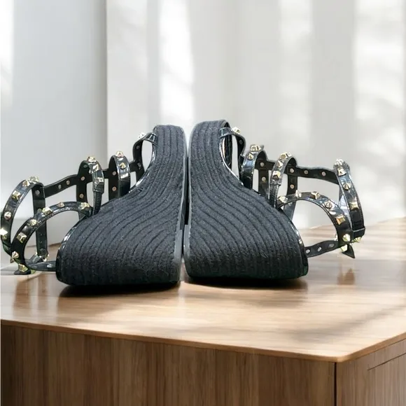 Steven New York Black Studded Wedge Sandals