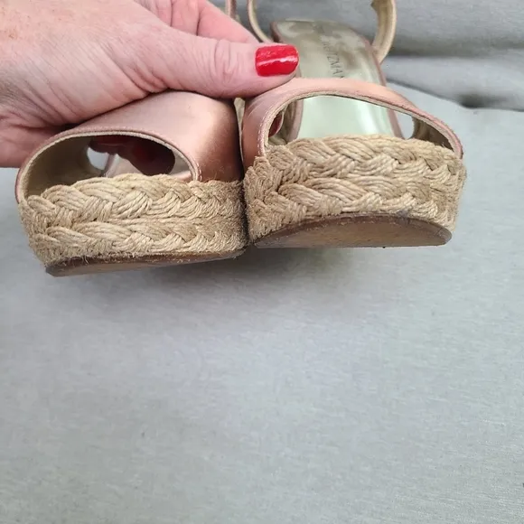 STUART WEITZMAN Ballet Pink Satin Espadrille Platform Ankle Strap Sandals 8.5