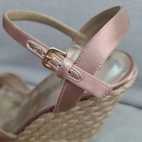 STUART WEITZMAN Ballet Pink Satin Espadrille Platform Ankle Strap Sandals 8.5