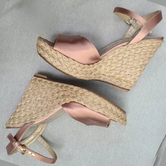 STUART WEITZMAN Ballet Pink Satin Espadrille Platform Ankle Strap Sandals 8.5