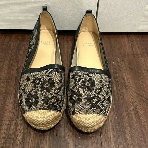 Stuart Weitzman Black Lace Platform Shoes, Size 7.5