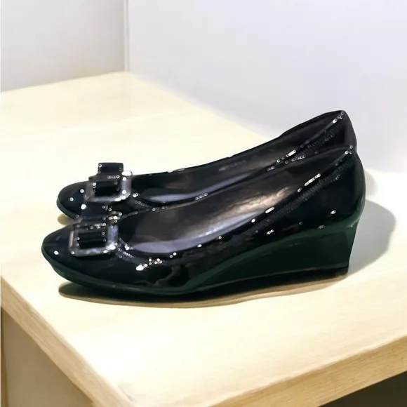 Stuart Weitzman Black Patent Leather Wedge Shoes Size 10.