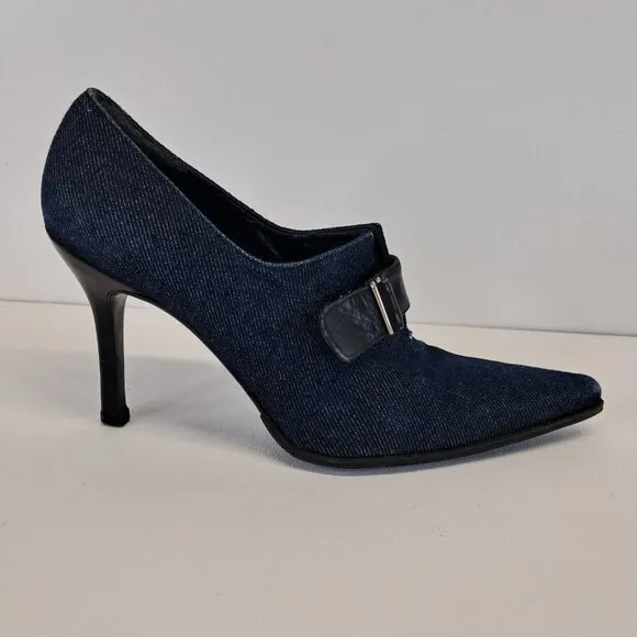Stuart Weitzman Blue Denim Ankle Boots Heel Booties Size 6.5 B