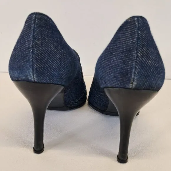 Stuart Weitzman Blue Denim Ankle Boots Heel Booties Size 6.5 B