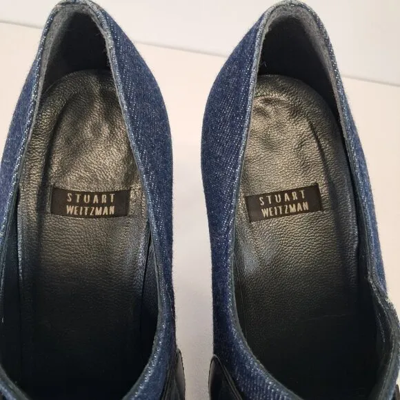 Stuart Weitzman Blue Denim Ankle Boots Heel Booties Size 6.5 B