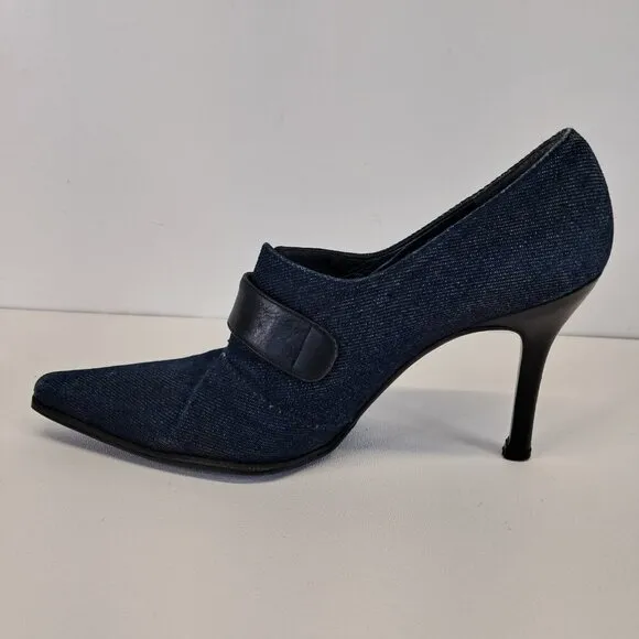 Stuart Weitzman Blue Denim Ankle Boots Heel Booties Size 6.5 B