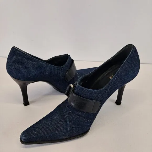 Stuart Weitzman Blue Denim Ankle Boots Heel Booties Size 6.5 B