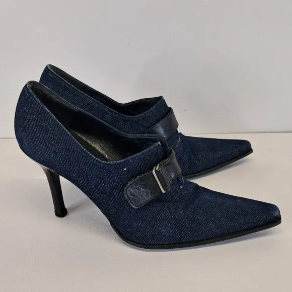 Stuart Weitzman Blue Denim Ankle Boots Heel Booties Size 6.5 B