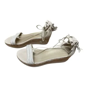 Stuart Weitzman Cream Wedge Sandals Lace Up Fringe Tassels Bohemian Sz 10