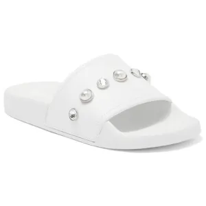 STUART WEITZMAN Sandals Pearlshine PoolSlide Leather Pearl Crystal Embellished