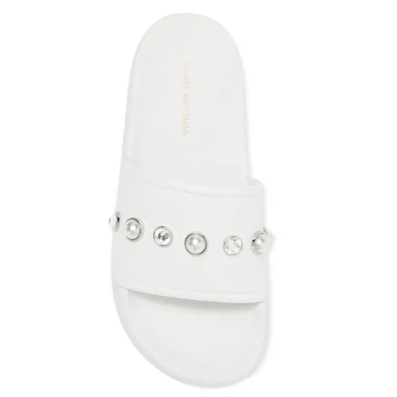 STUART WEITZMAN Sandals Pearlshine PoolSlide Leather Pearl Crystal Embellished