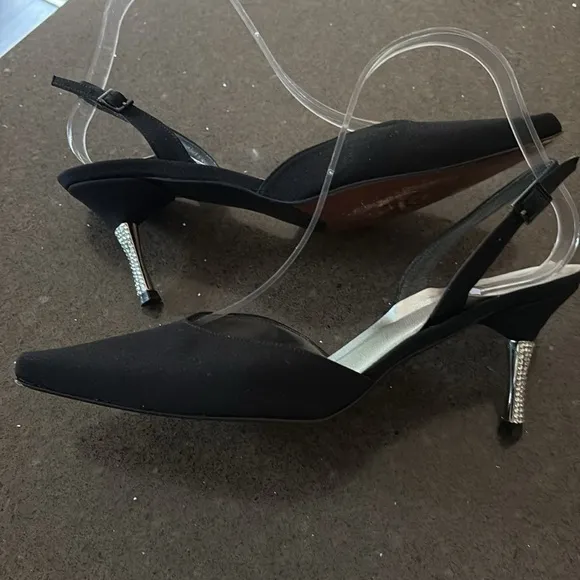 Stuart Weitzman Slingback Rhinestone Kitten Heels 7.5