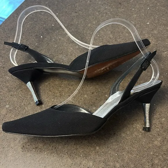 Stuart Weitzman Slingback Rhinestone Kitten Heels 7.5