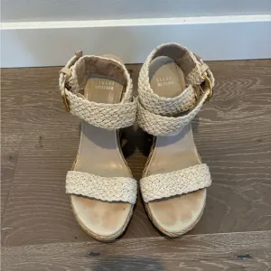 Stuart Weitzman Women's Elixer Cream Woven Sandals 8.5