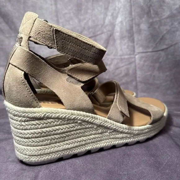 Stylish‎ Taupe Suede Espadrille Wedge Sandals with Multi-Strap Design Womens 9.5