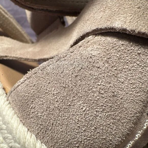 Stylish‎ Taupe Suede Espadrille Wedge Sandals with Multi-Strap Design Womens 9.5