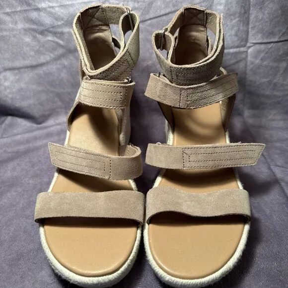 Stylish‎ Taupe Suede Espadrille Wedge Sandals with Multi-Strap Design Womens 9.5