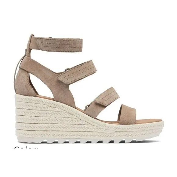 Stylish‎ Taupe Suede Espadrille Wedge Sandals with Multi-Strap Design Womens 9.5
