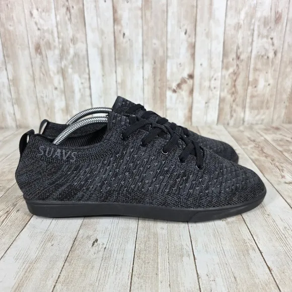 Suavs Knit Lace Up Sneakers Lightweight Casual Shoes Black Mens 10