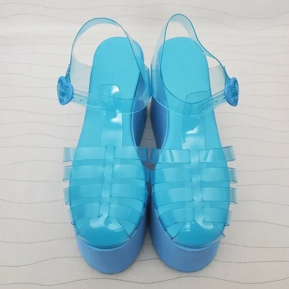 Sugar Thrillz Women Blueberry Sugar Rush Jelly Platform Sandals Blue Size 8M EUC