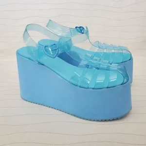 Sugar Thrillz Women Blueberry Sugar Rush Jelly Platform Sandals Blue Size 8M EUC