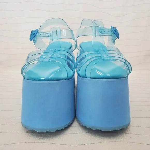 Sugar Thrillz Women Blueberry Sugar Rush Jelly Platform Sandals Blue Size 8M EUC
