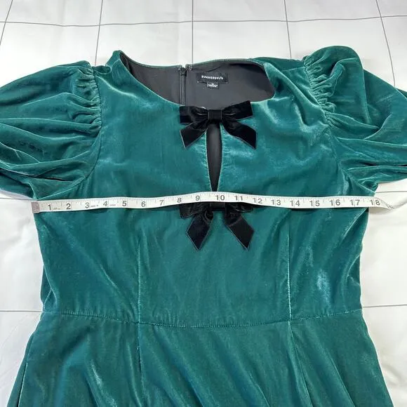 Summersalt Dress Womens 10 Green Velvet Bow Midi Puff Sleeve Holiday Classic