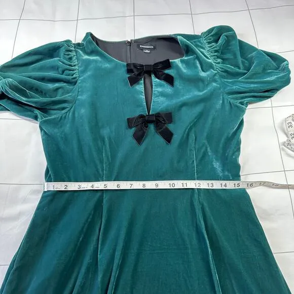 Summersalt Dress Womens 10 Green Velvet Bow Midi Puff Sleeve Holiday Classic