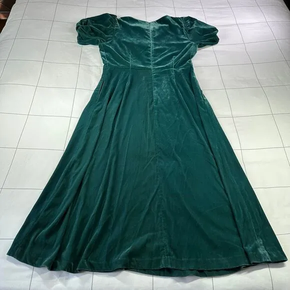 Summersalt Dress Womens 10 Green Velvet Bow Midi Puff Sleeve Holiday Classic