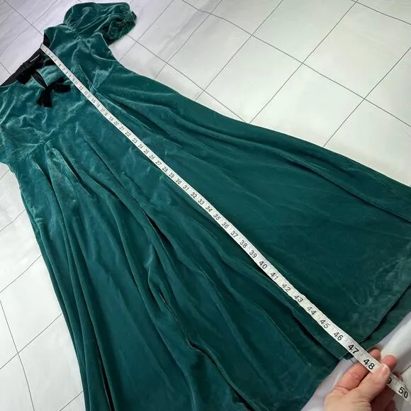 Summersalt Dress Womens 10 Green Velvet Bow Midi Puff Sleeve Holiday Classic