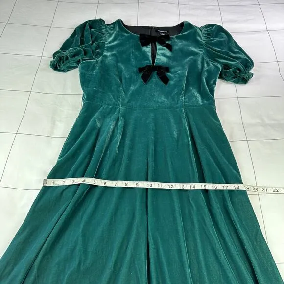 Summersalt Dress Womens 10 Green Velvet Bow Midi Puff Sleeve Holiday Classic