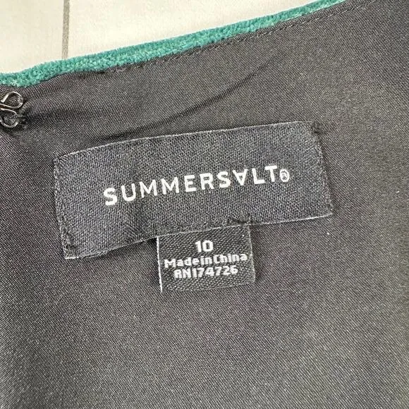 Summersalt Dress Womens 10 Green Velvet Bow Midi Puff Sleeve Holiday Classic